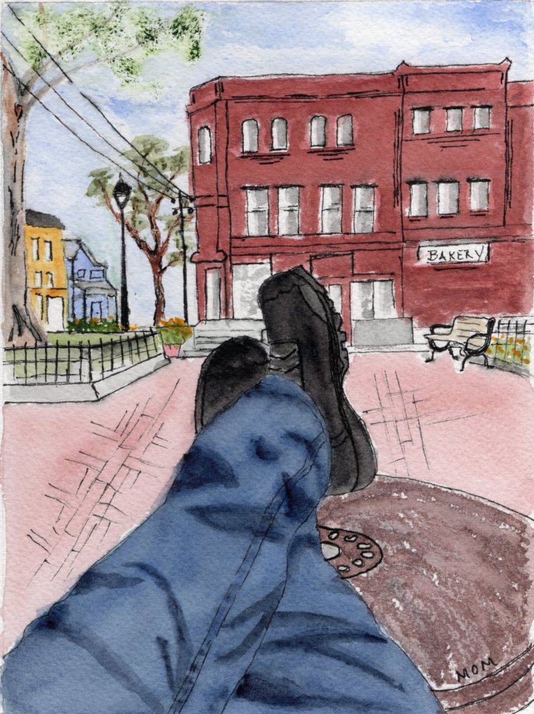 feet, boots, black, jeans, building, park, city