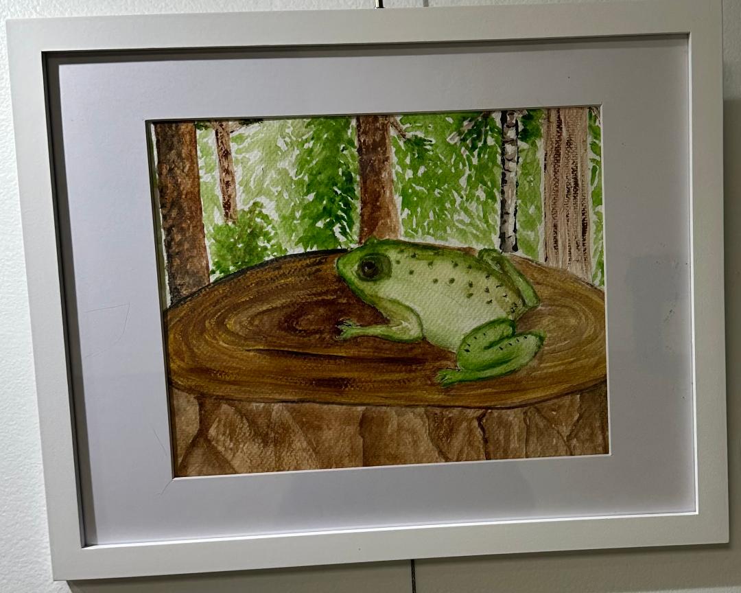 Frog, frame, painting, wood